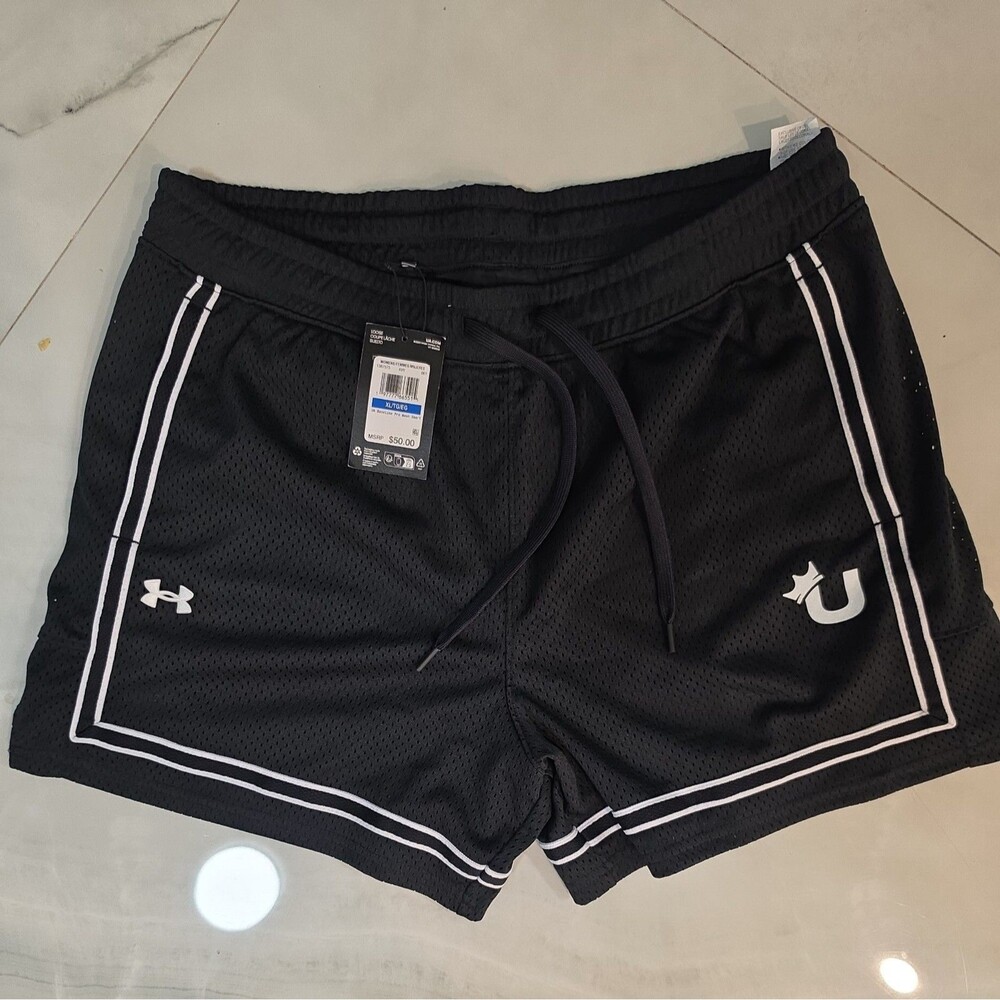 NWT Under Armour Women XL Zone Pro Baseline Mesh Basketball Shorts Black 1387575